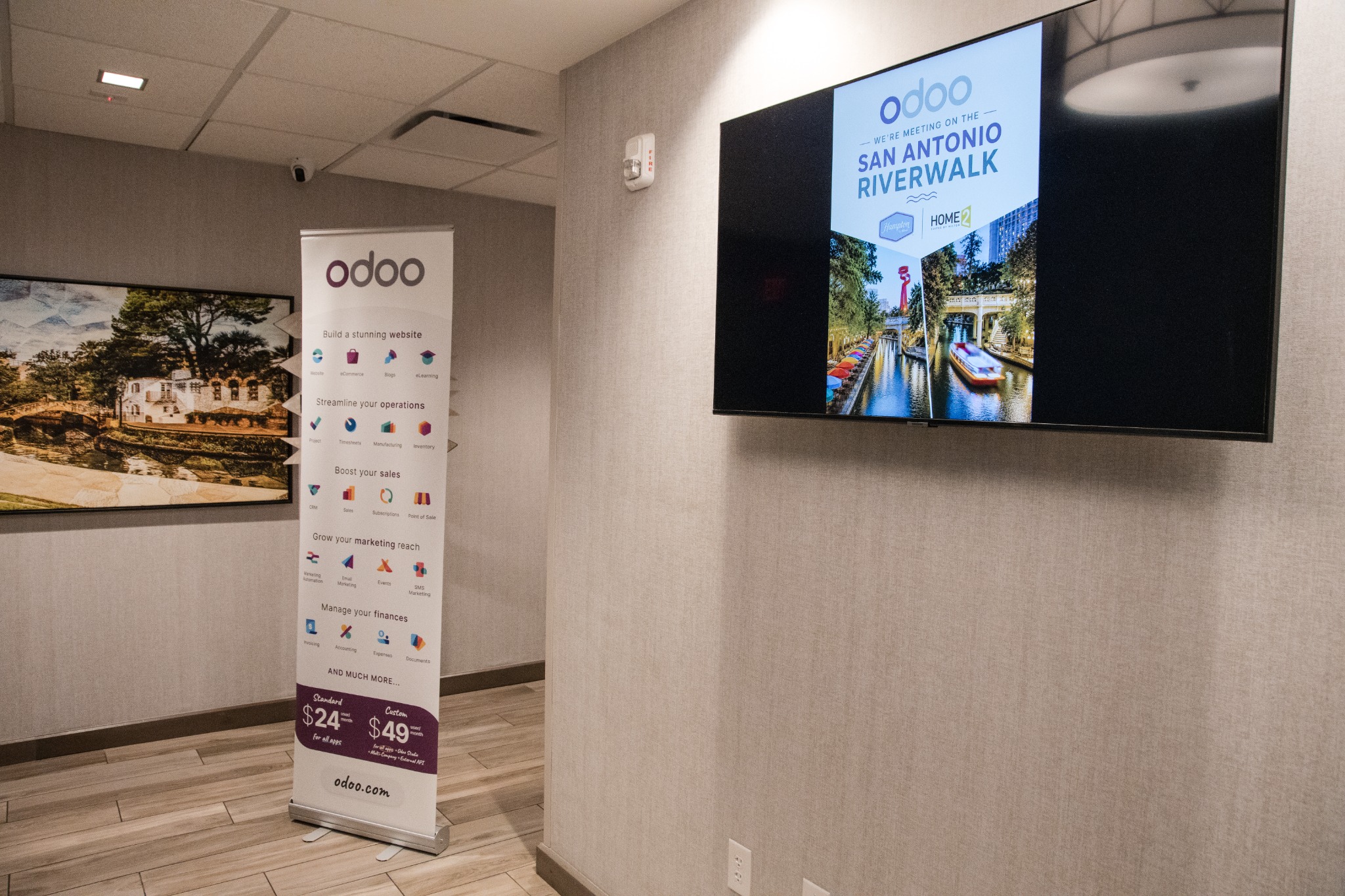 Odoo San Antonio Riverwalk event signage and welcome area