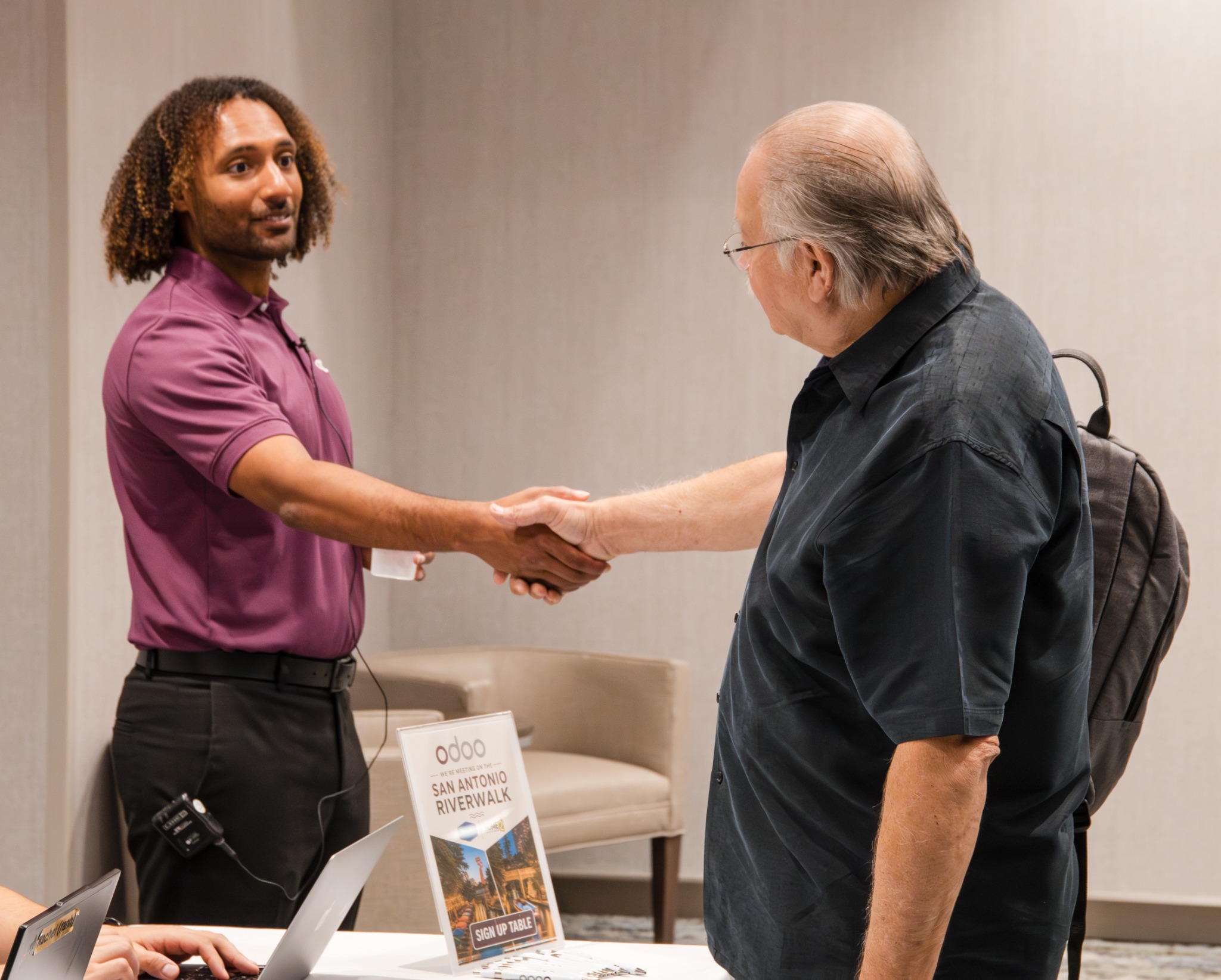 Odoo representative welcoming a guest